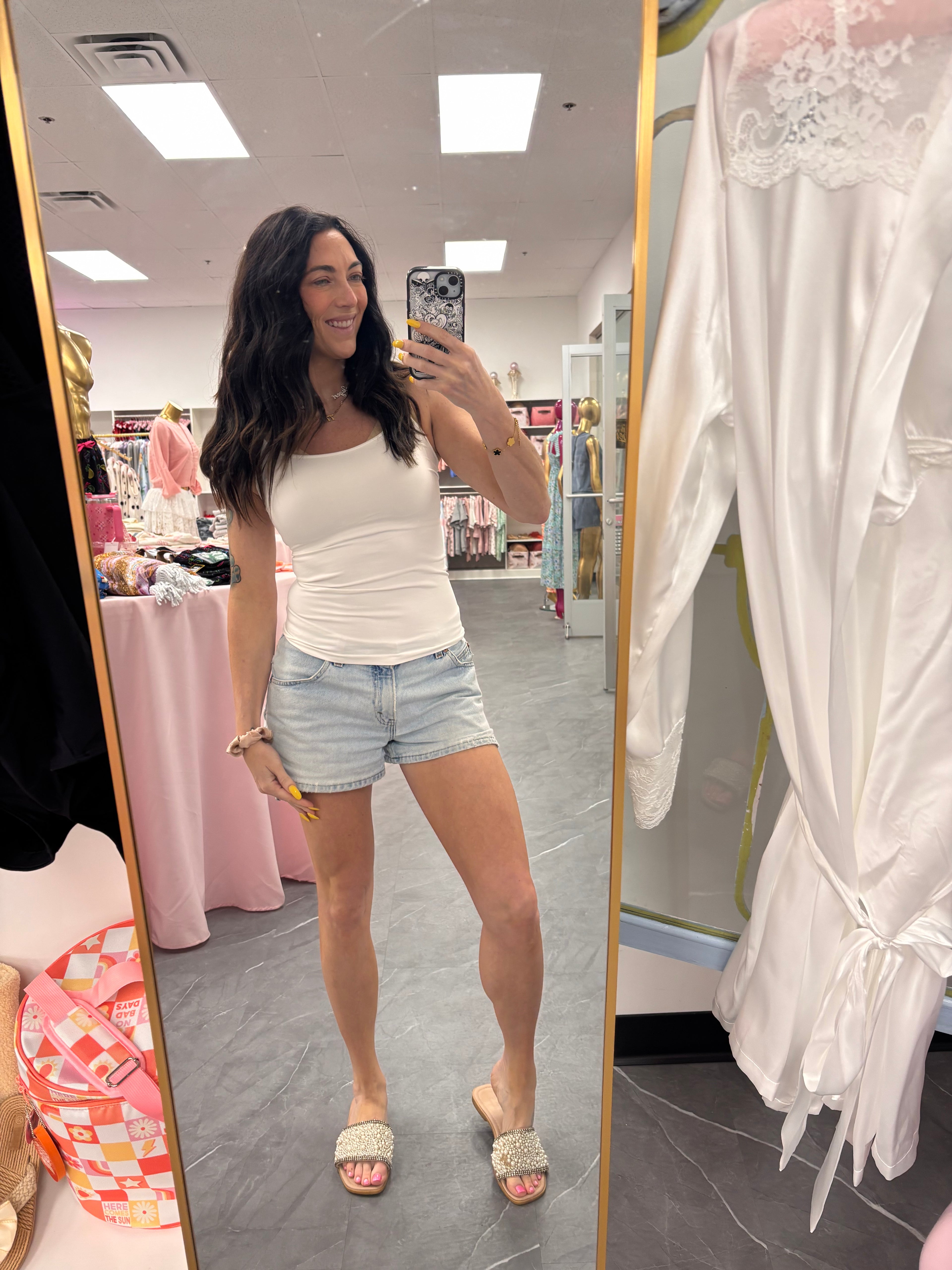 White seamless camisole tank top full model look