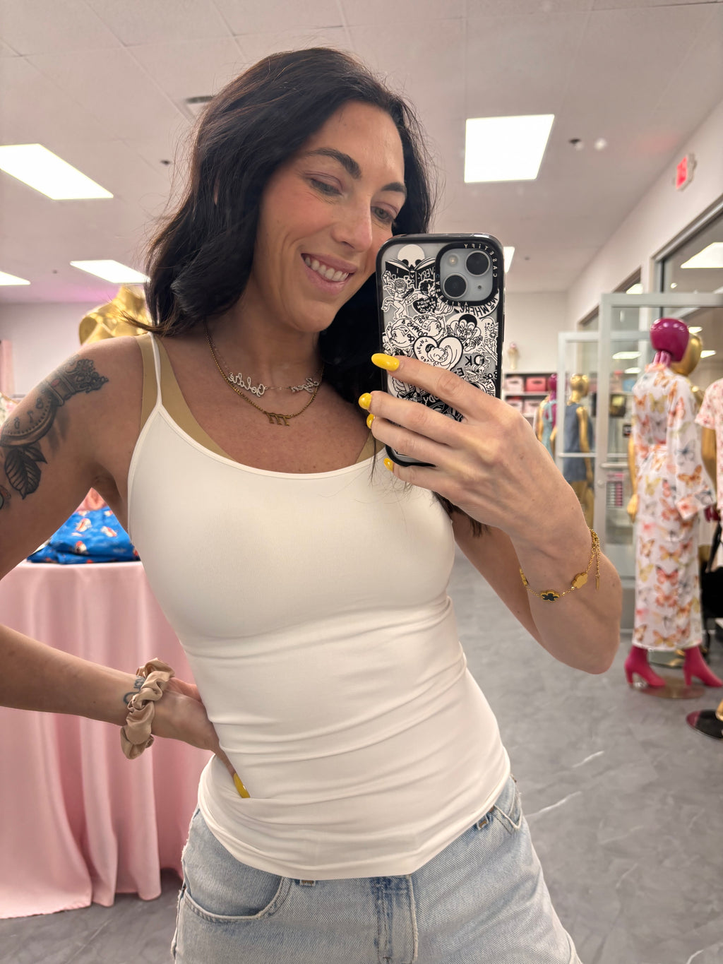 White seamless camisole tank top on model
