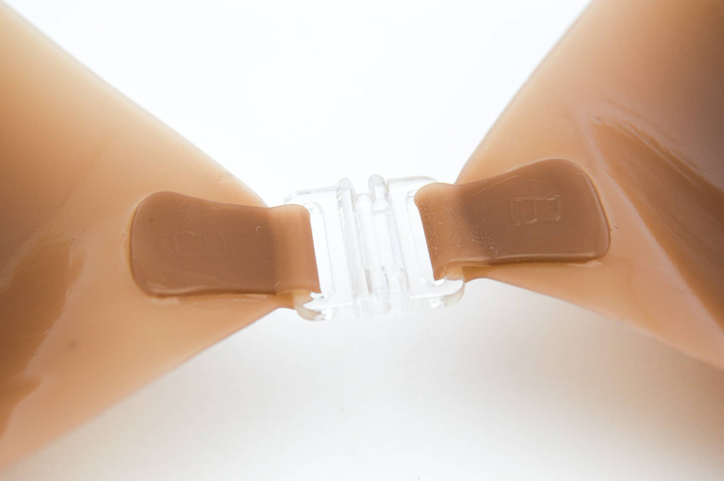 Womens adhesive reusable sticky bra nude with front clasp detail