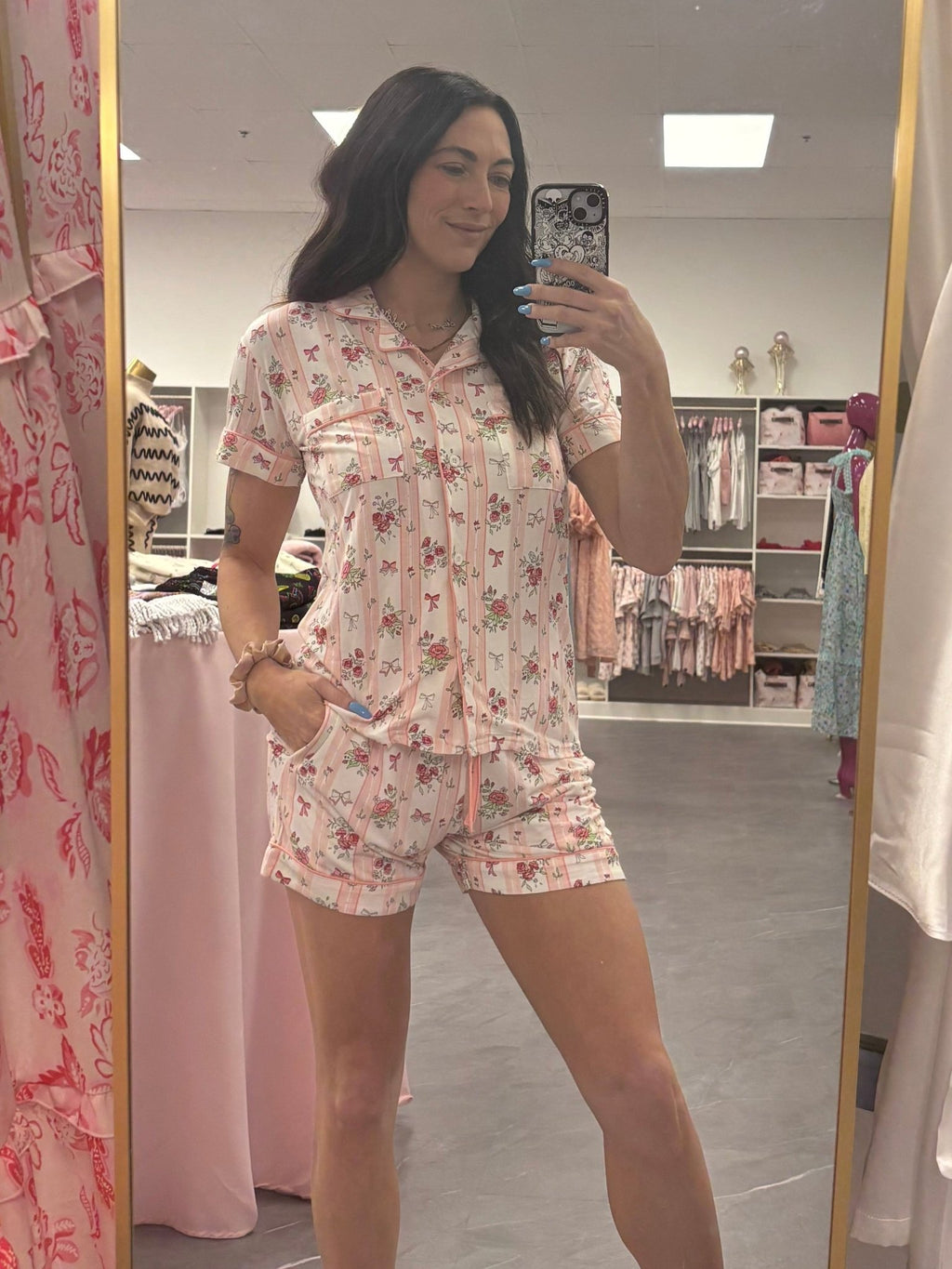 Floral Stripe Bamboo Pajama Shorts Set - Intimate Whispers