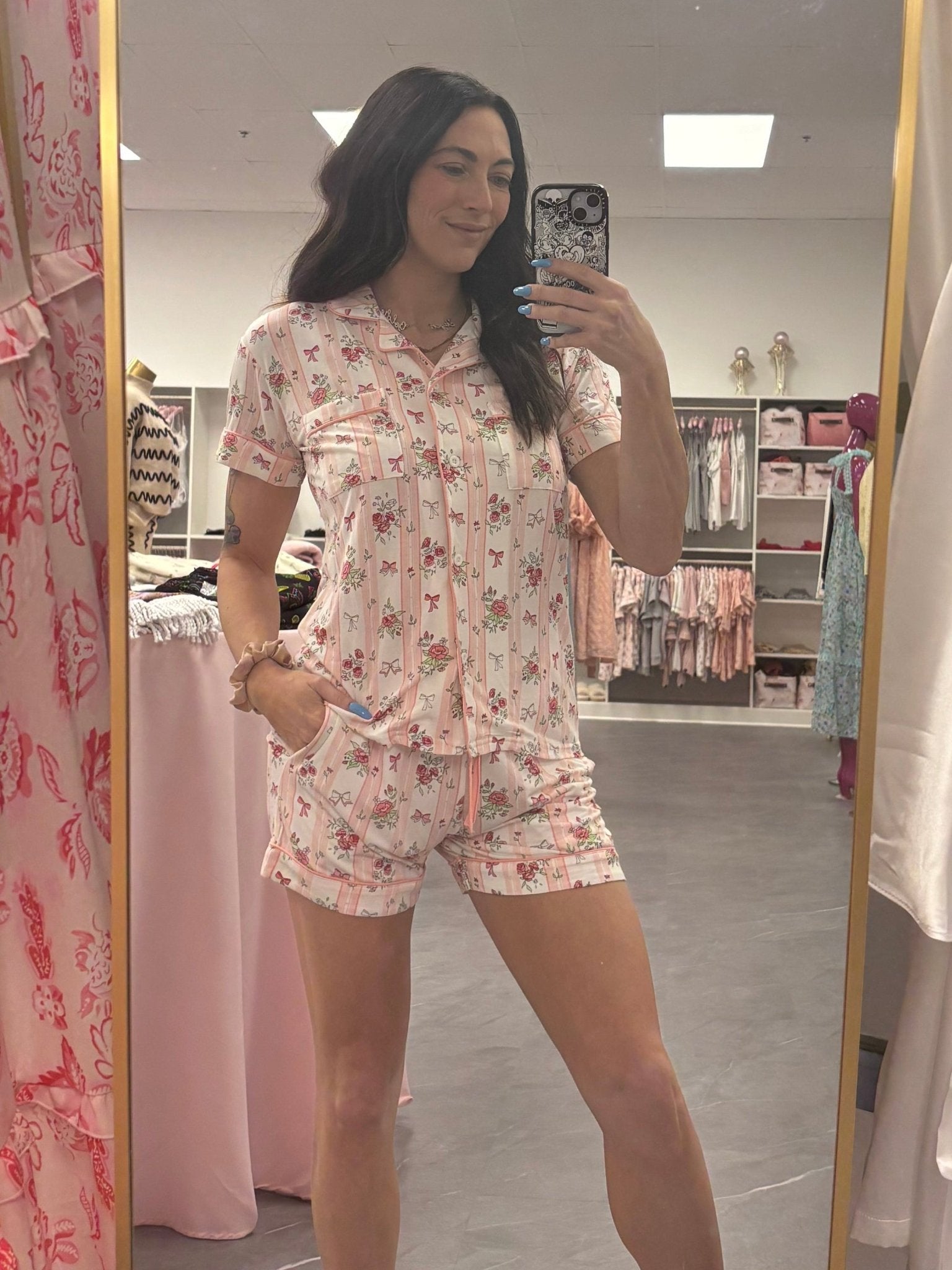 Floral Stripe Bamboo Pajama Shorts Set - Intimate Whispers