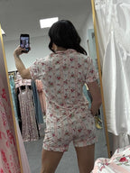 Floral Stripe Bamboo Pajama Shorts Set - Intimate Whispers