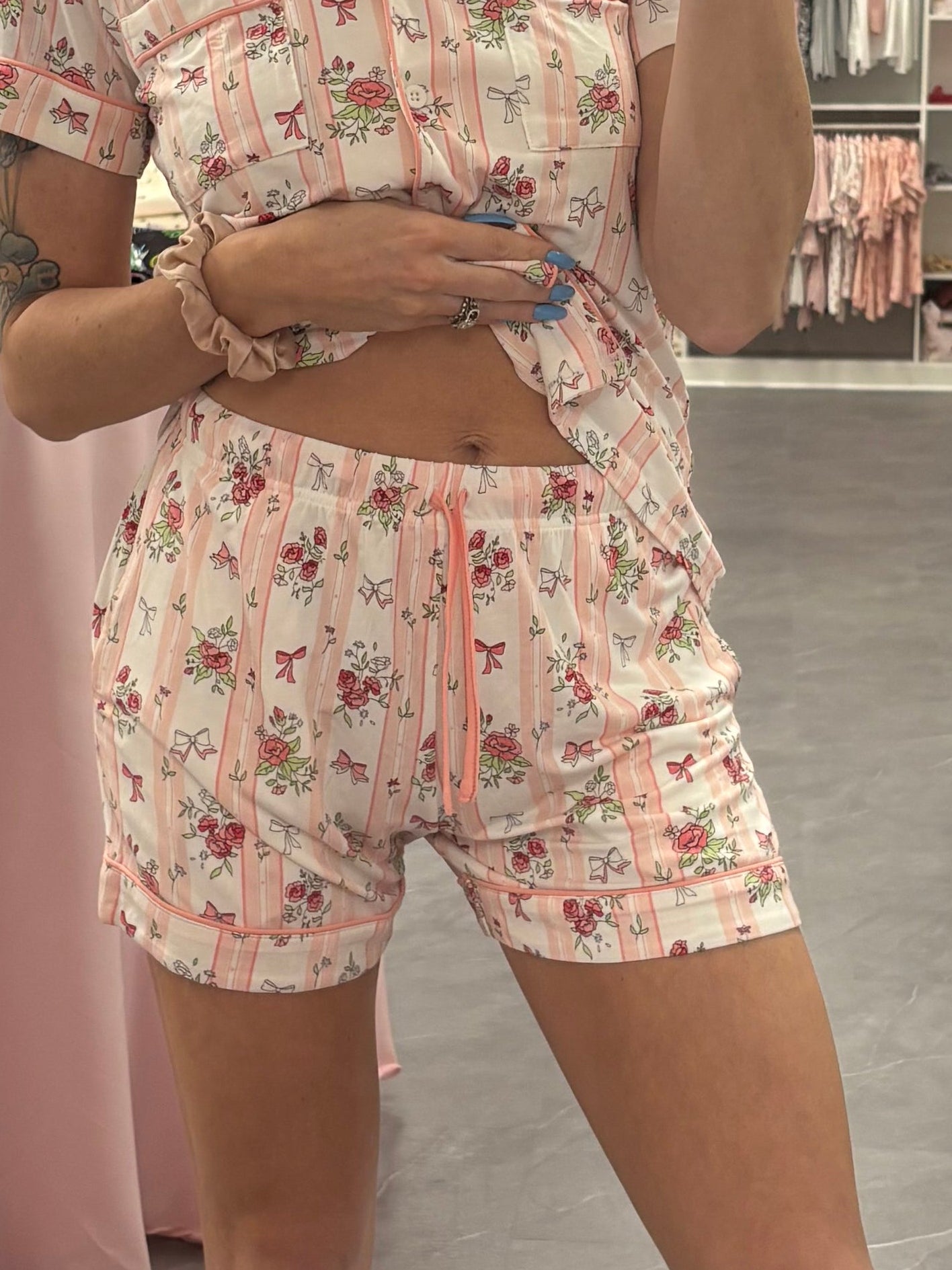 Floral Stripe Bamboo Pajama Shorts Set - Intimate Whispers