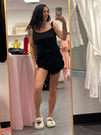 Bamboo Frill Cami Short Pajama Set - Black - Intimate Whispers