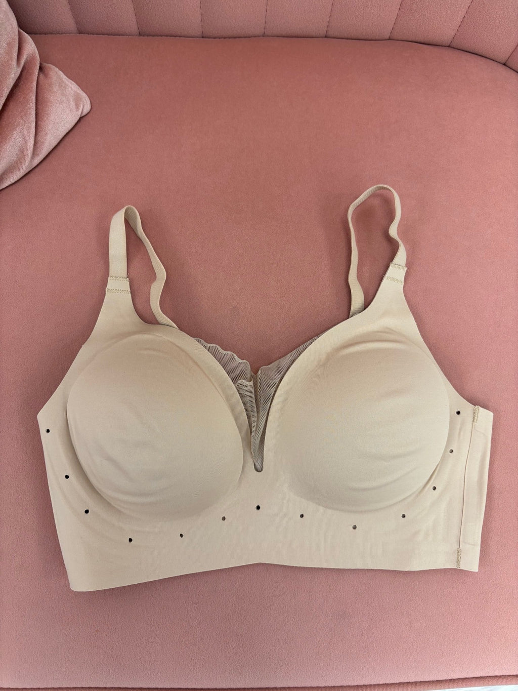 Perforated Gel Seamless Bra Mesh Detail: Beige - Intimate Whispers