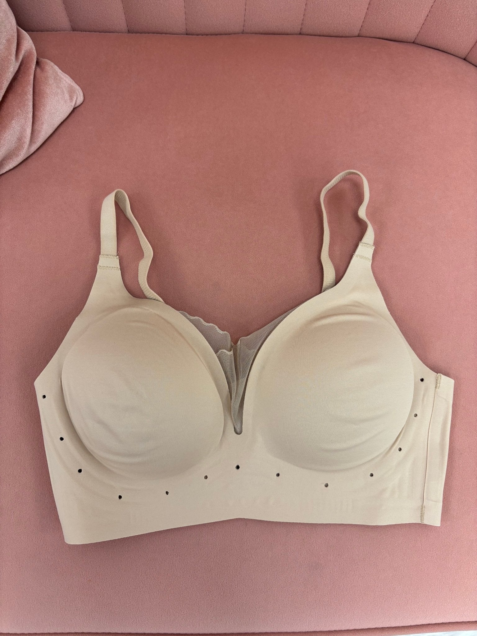 Perforated Gel Seamless Bra Mesh Detail: Beige - Intimate Whispers