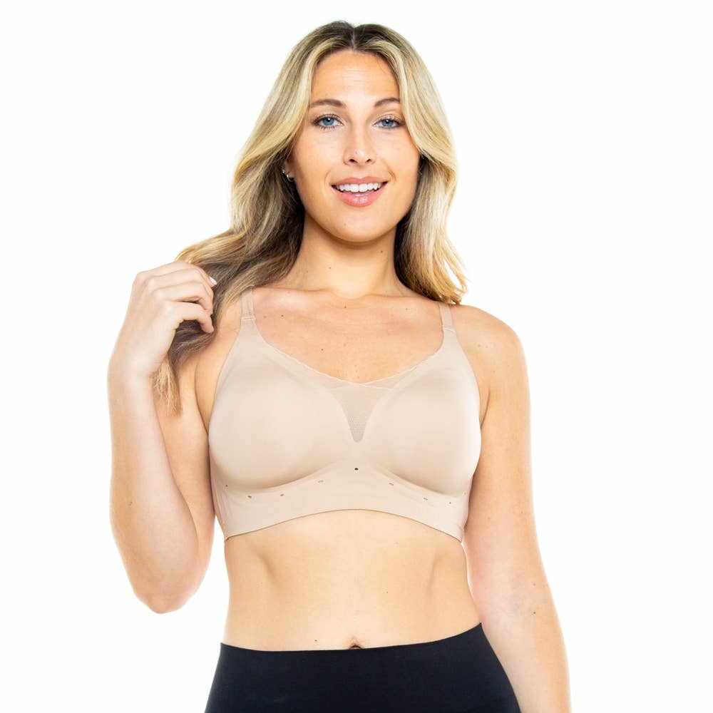 Perforated Gel Seamless Bra Mesh Detail: Beige - Intimate Whispers