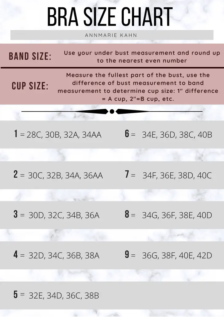 Women's black and hot pink bra with ribbon detail size chart