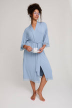Bamboo Lace Kimono Robe in Blue Mist - Intimate Whispers