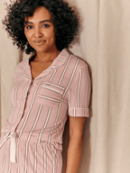 Bamboo Shirt Short Set in Blush Stripe - Intimate Whispers