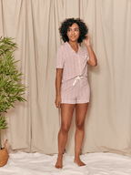 Bamboo Shirt Short Set in Blush Stripe - Intimate Whispers