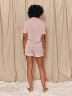 Bamboo Shirt Short Set in Blush Stripe - Intimate Whispers