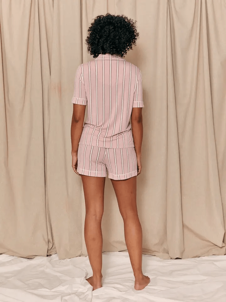 Bamboo Shirt Short Set in Blush Stripe - Intimate Whispers