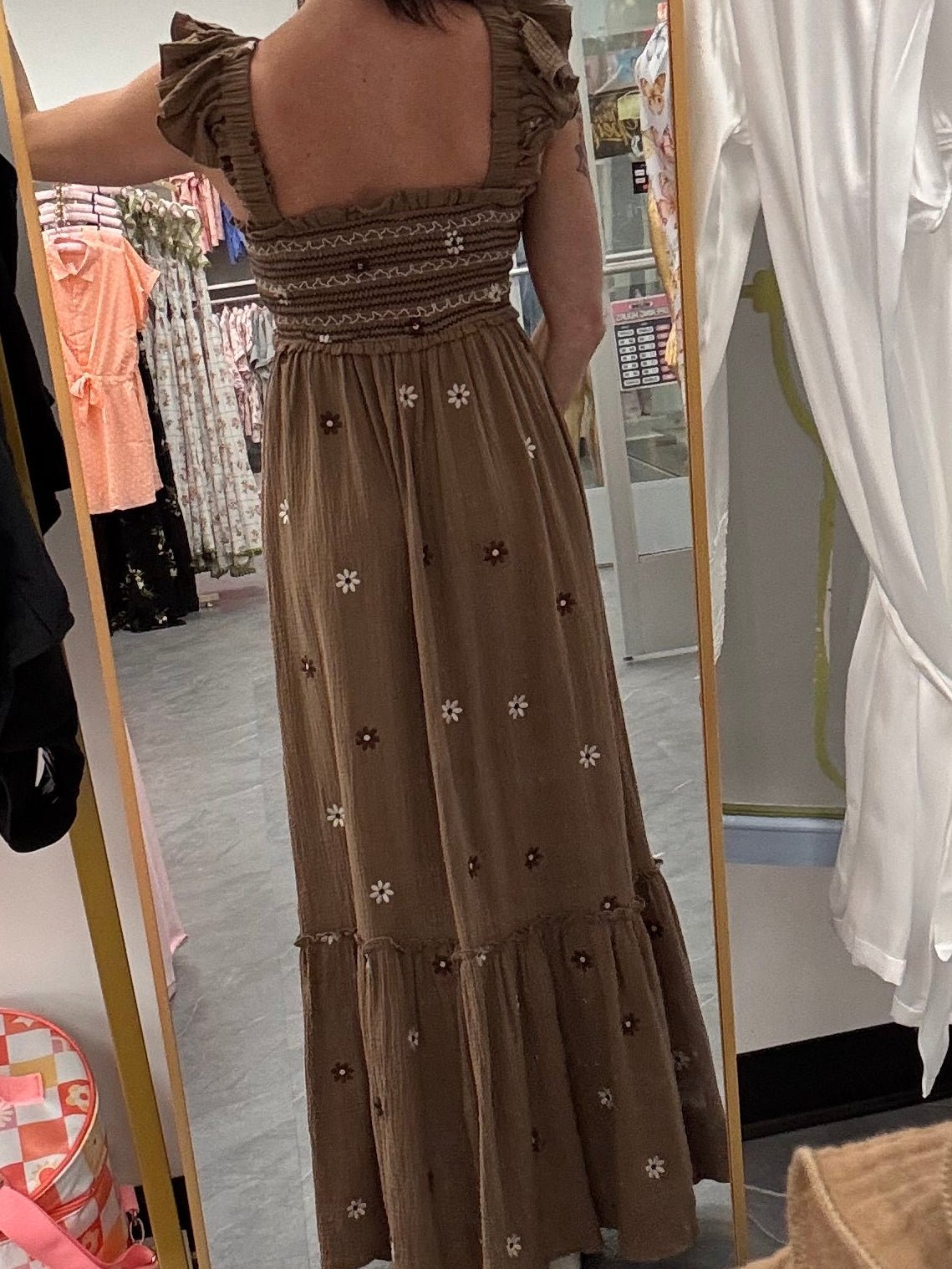 Floral Embroidered Maxi Dress: Brown - Intimate Whispers