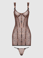 Leopard print lingerie set on a light white background