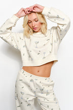 Women's cream Martini and olive cropped crew neck sweatshirt