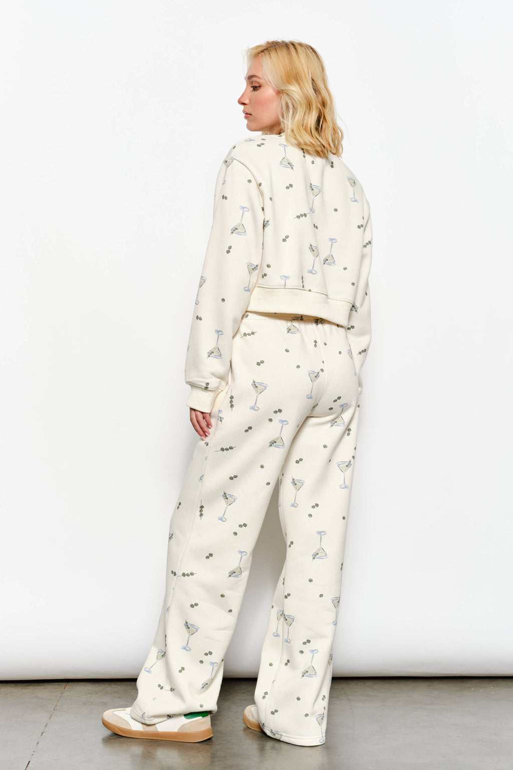 Women's cream Martini and olive cropped crew neck sweatshirt