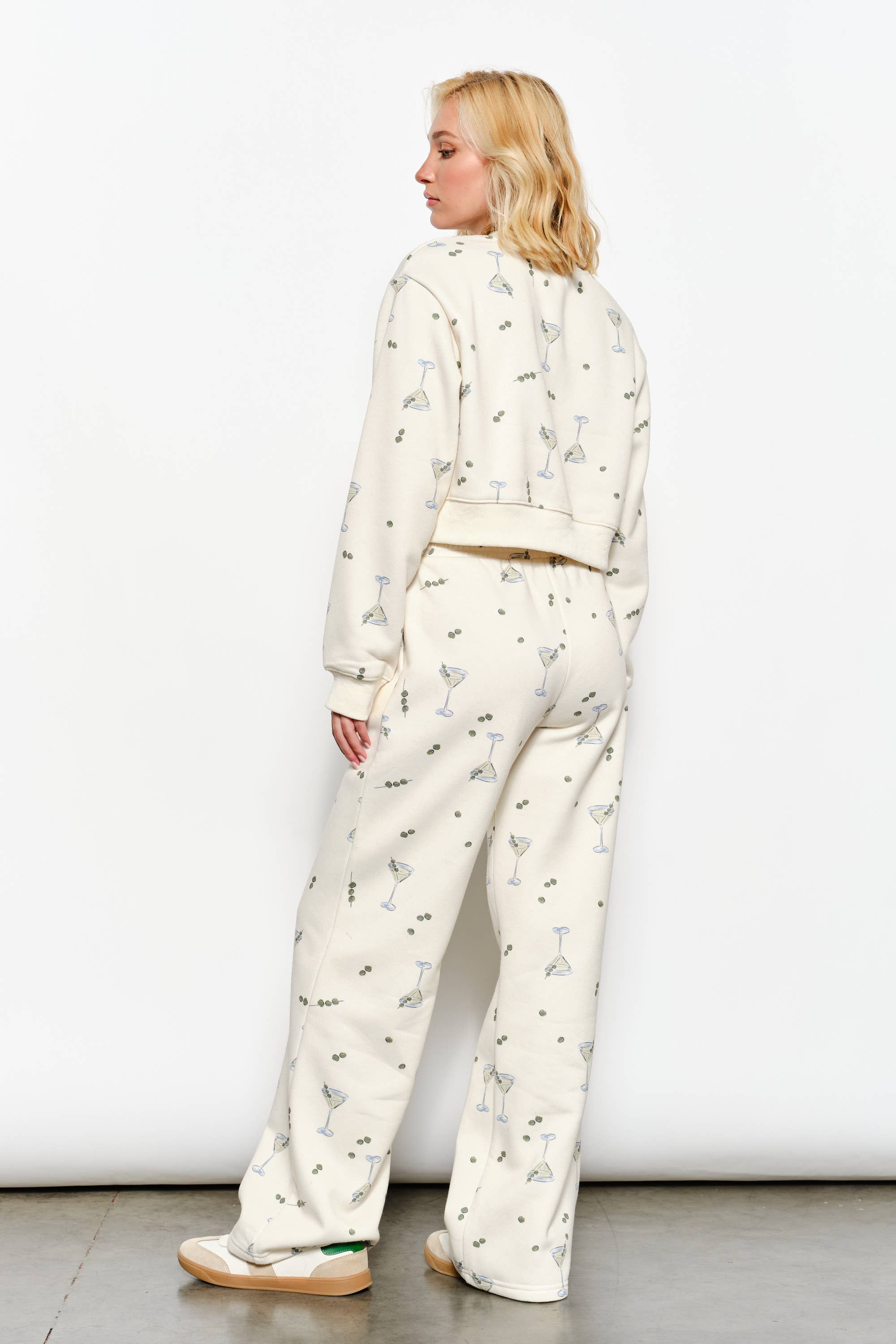 Women's cream Martini and olive cropped crew neck sweatshirt