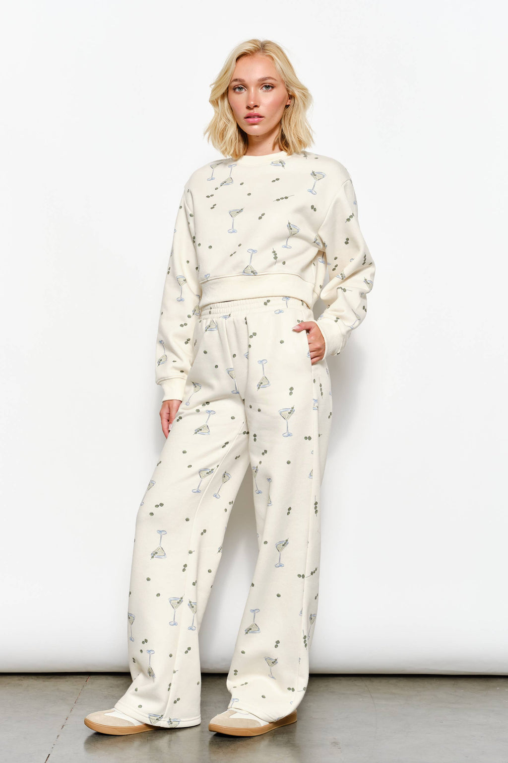 Women's cream Martini and olive cropped crew neck sweatshirt