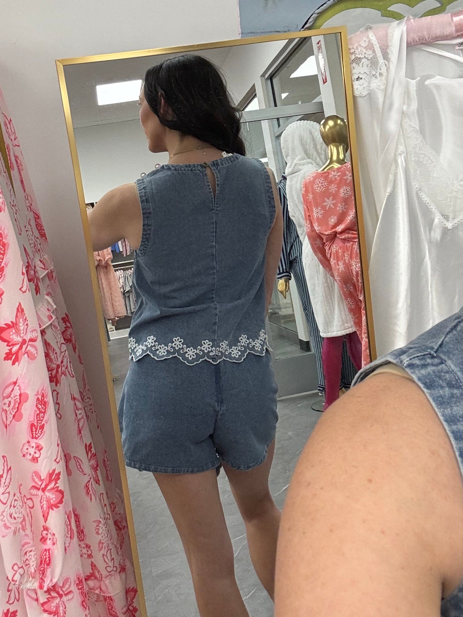 Women's denim floral embroidered tank top 