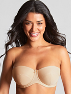Women's Panache Evie strapless beige bra with straps on model with no straps