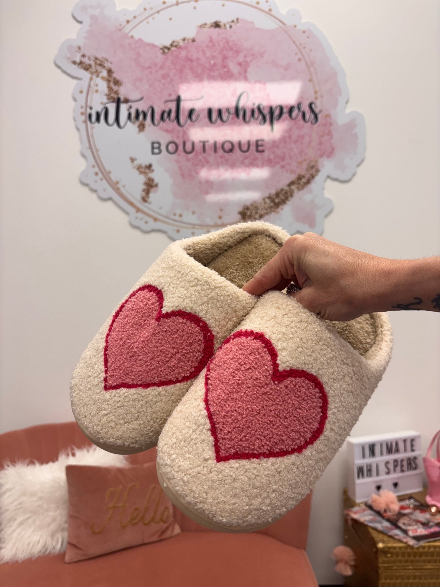 Heart Valentine's Day Fuzzy Slippers - Intimate Whispers