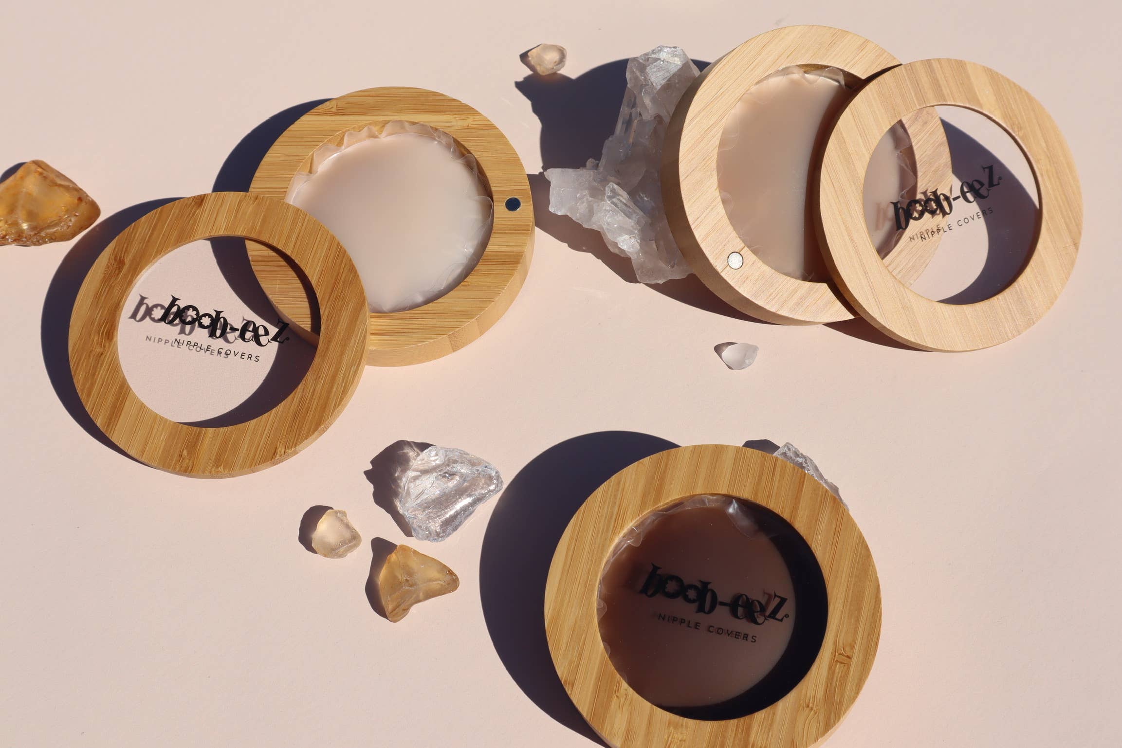 Women's light nude reusable nipple covers with bamboo case