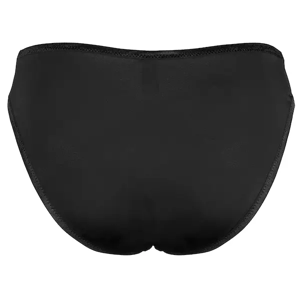 A black, floral lace V-cut maternity/postpartum underwear bikini with soft, moisture-wicking bottom and full cheek coverage.