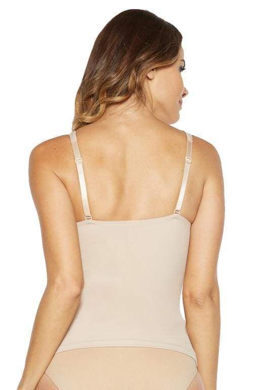 Women's nude moulded cup seamless camisole tank top on model