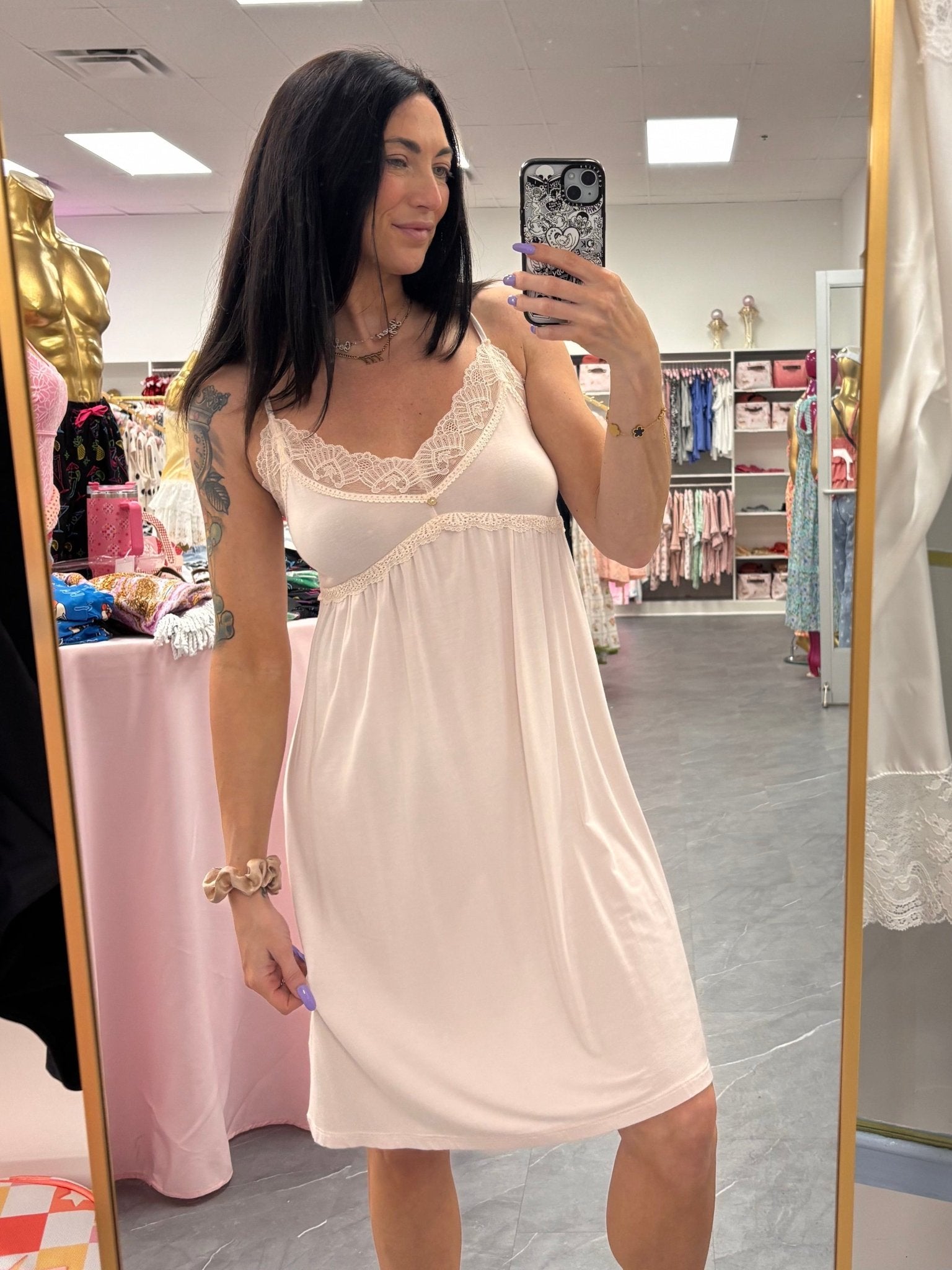 Bamboo Lace Nightie - Powder Puff - Intimate Whispers