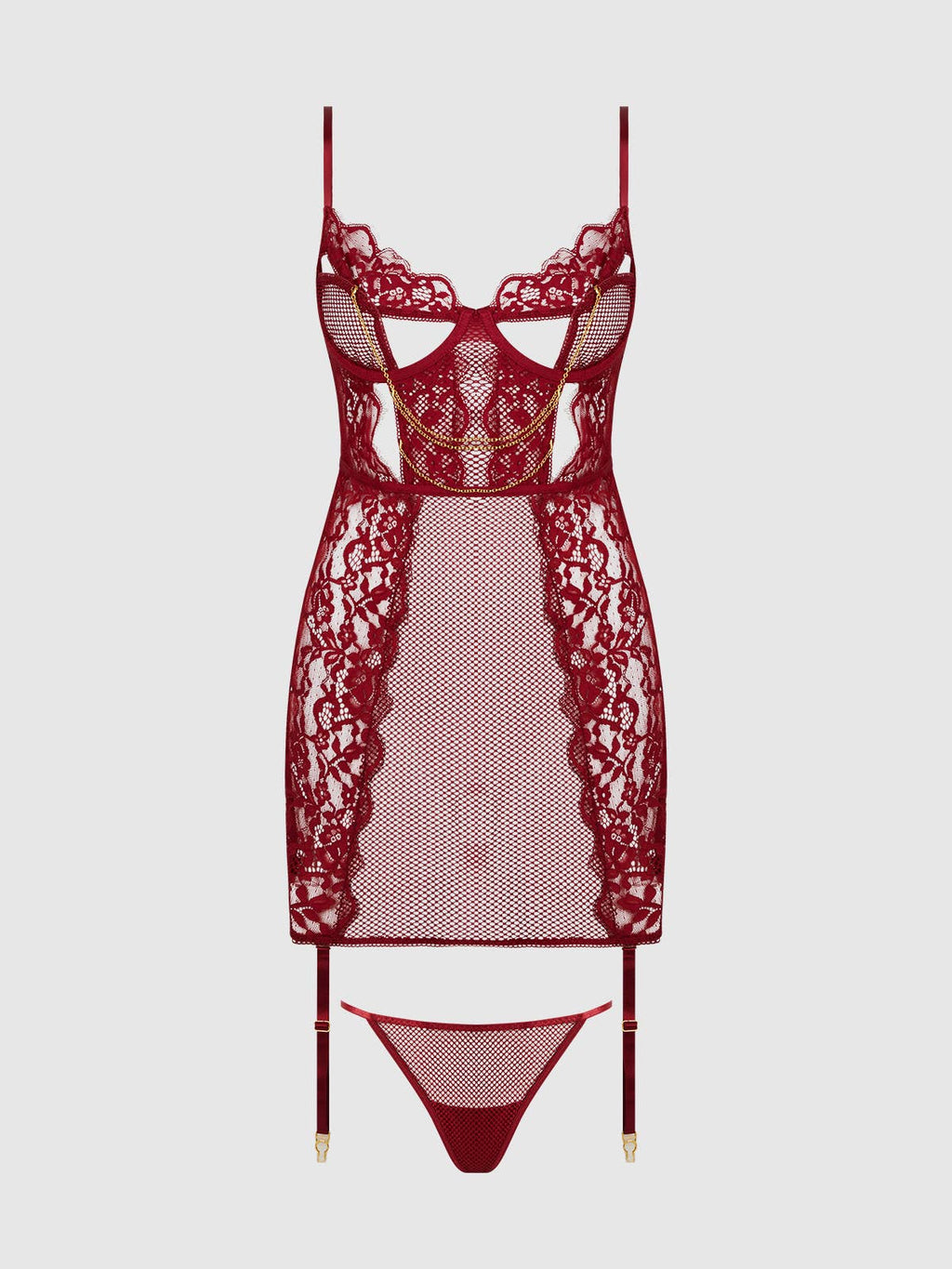 Dezi Lace & Chain Chemise Set - Intimate Whispers