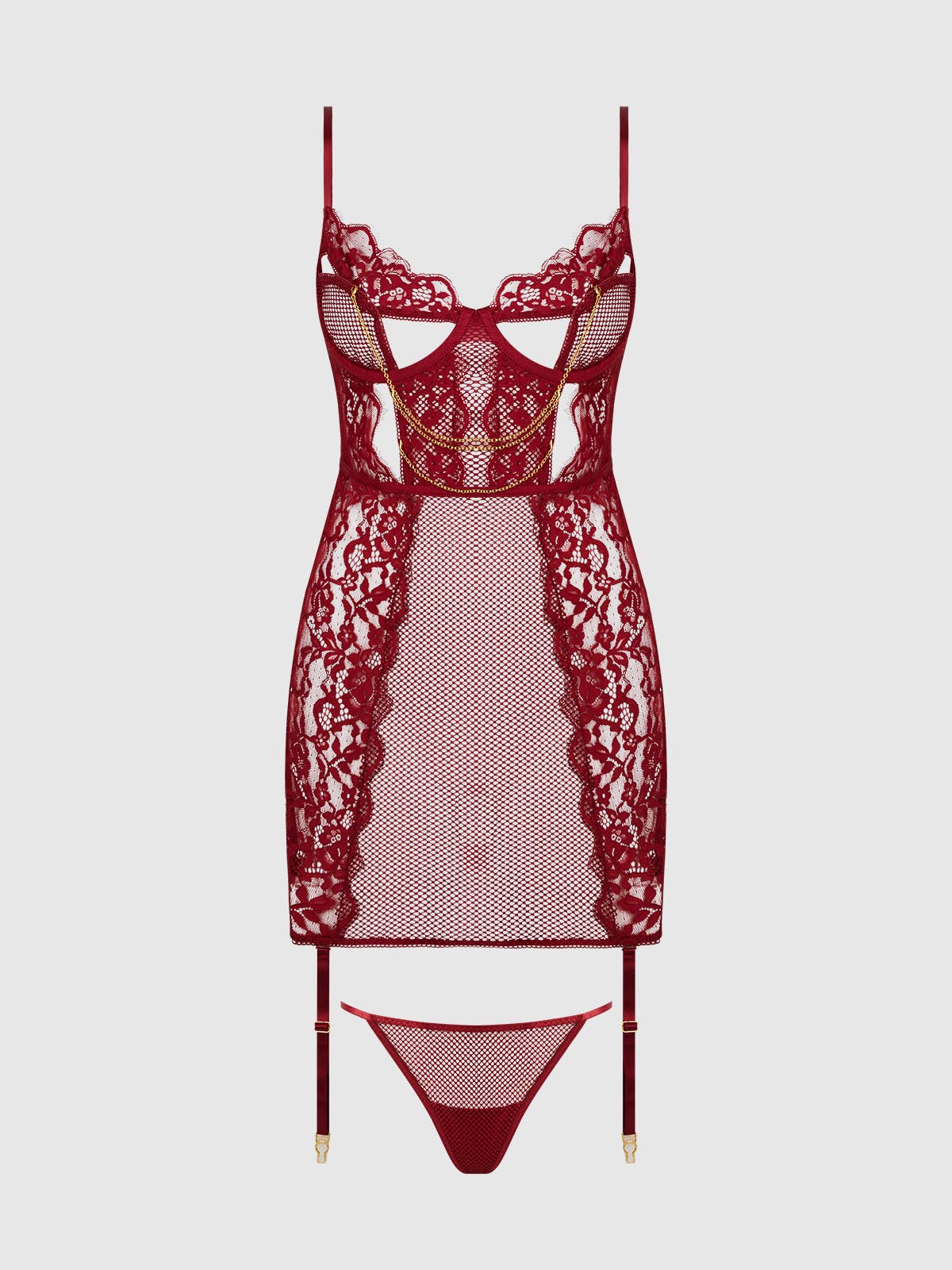 Dezi Lace & Chain Chemise Set - Intimate Whispers