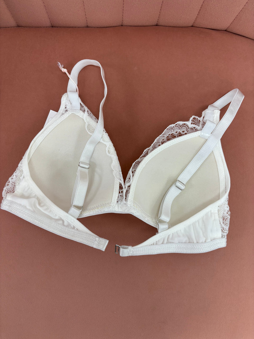 Women's white lace bridal triangle bra back