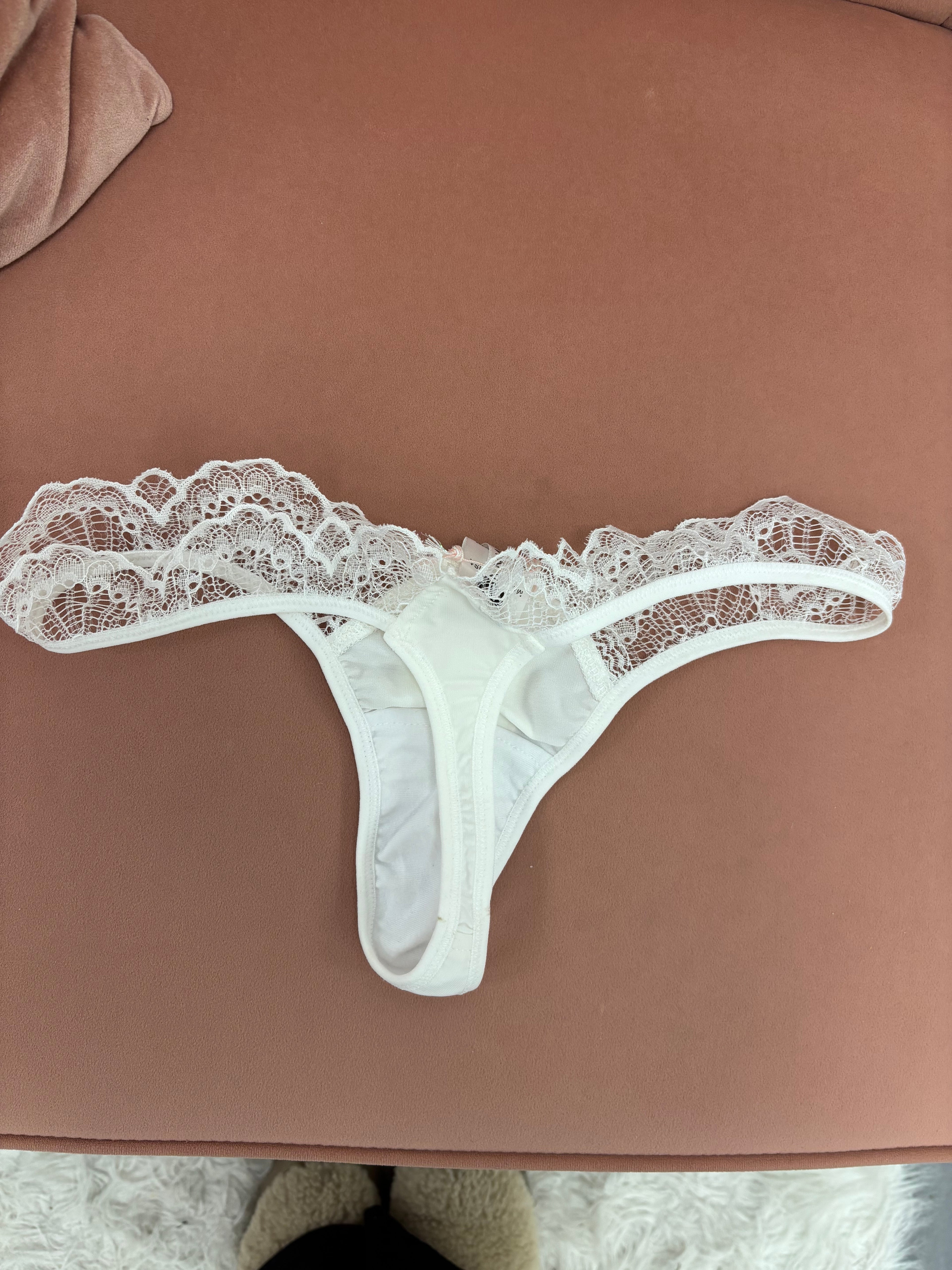Women's white bridal lace triangle thong back