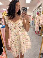 Women's white floral sweetheart neck ruffle mini dress