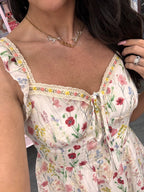 Women's white floral sweetheart neck ruffle mini dress