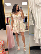 Women's white floral sweetheart neck ruffle mini dress