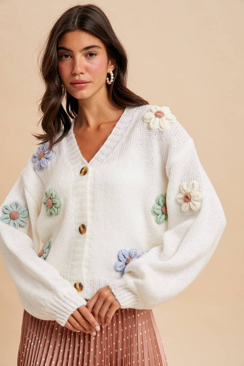 3D Knitted Floral Cardigan - Intimate Whispers