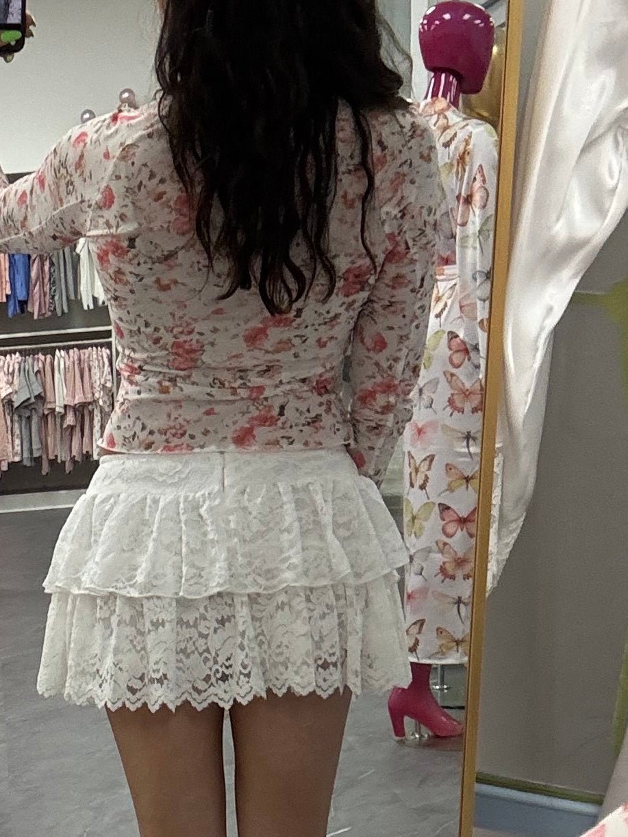 Lace Ruffle Mini Skort- White - Intimate Whispers