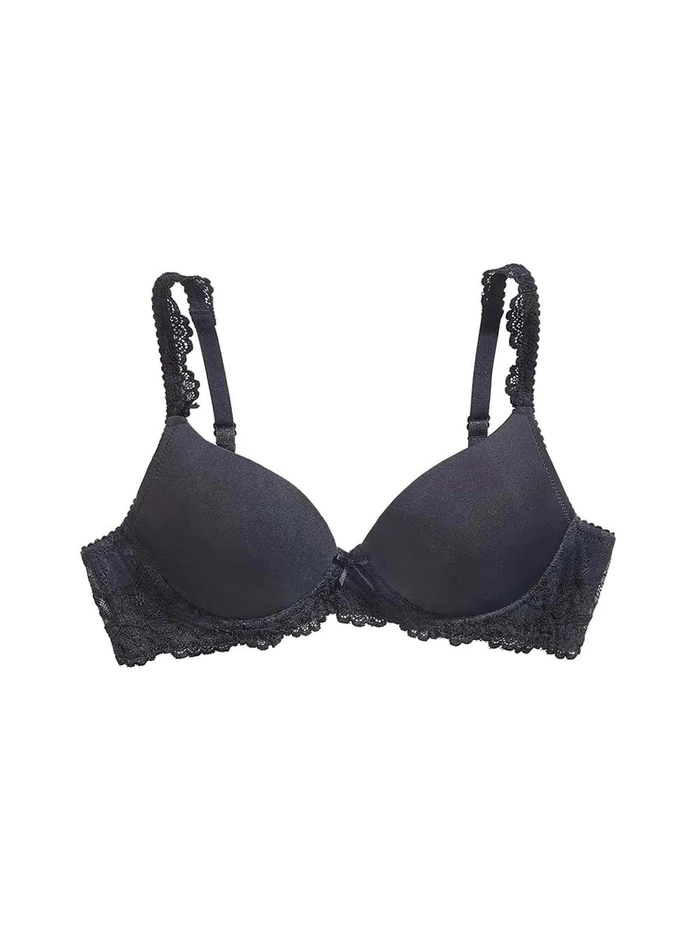 Women's The Little Bra Company Yvonne T-shirt Bra Black Lace Flat Lay