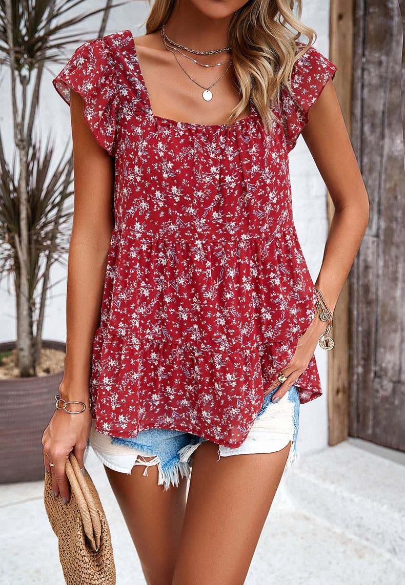 Red Floral Blouse