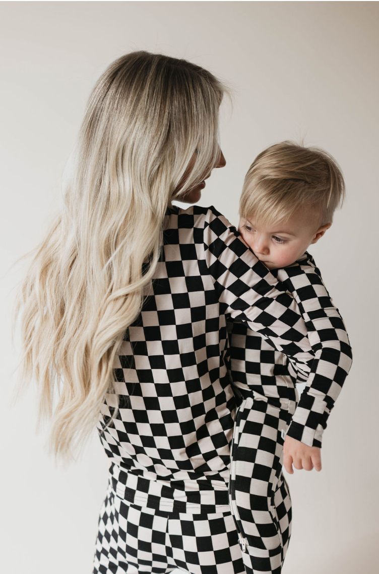 Women's Bamboo Pajamas Black Checkerboard