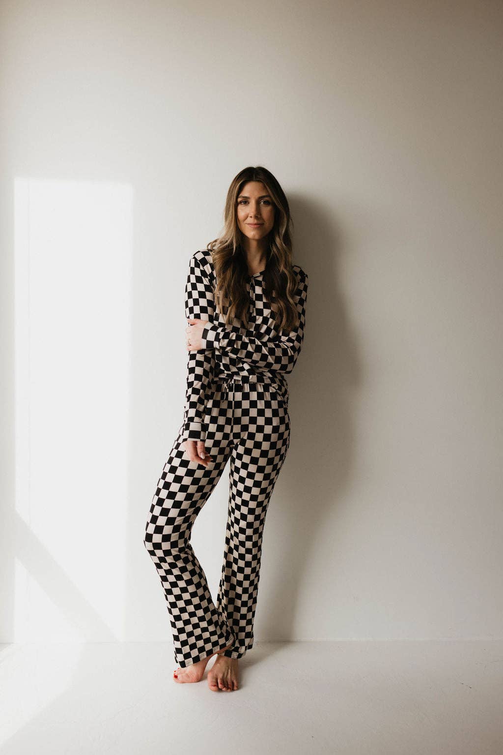Women's Bamboo Pajamas Black Checkerboard