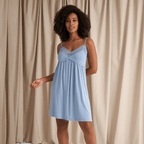 Bamboo Lace Nightie - Blue Mist - Intimate Whispers