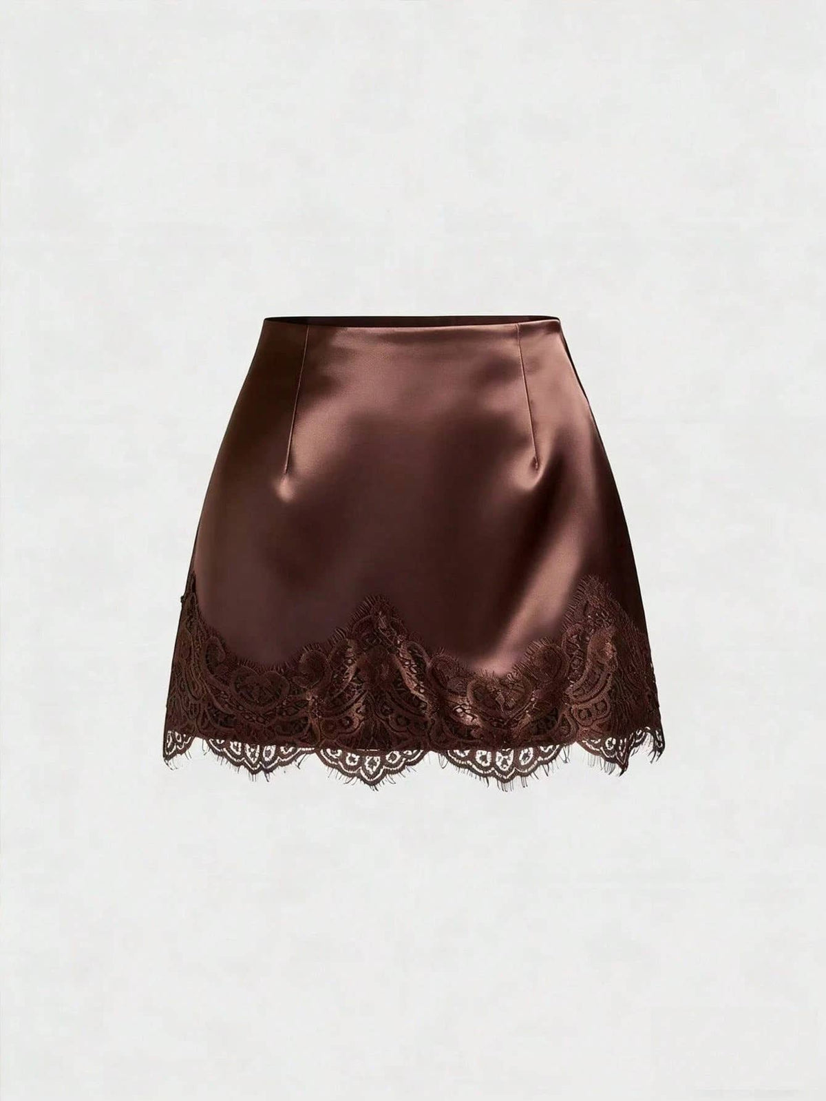 Lace Satin Mini Skirt: Coffee