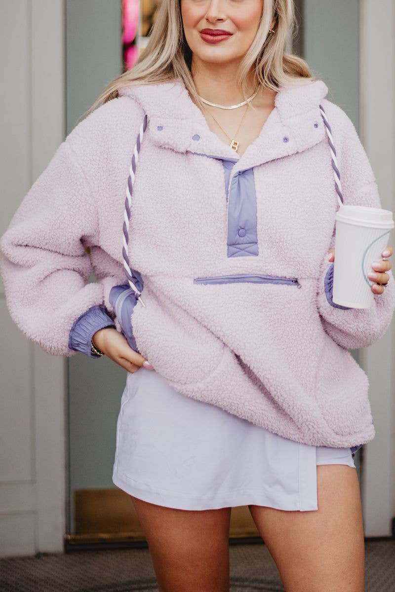 Two-Toned Sherpa Pullover: Light Purple