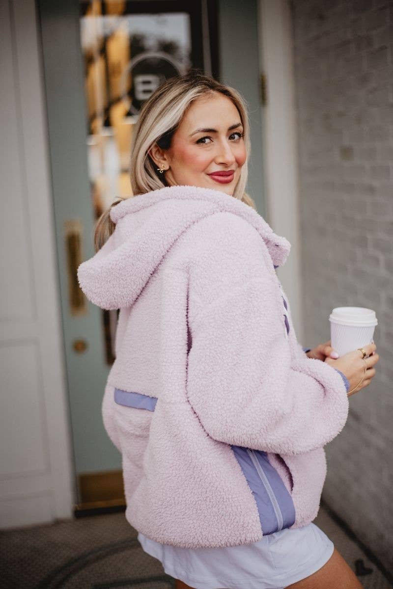 Two-Toned Sherpa Pullover: Light Purple