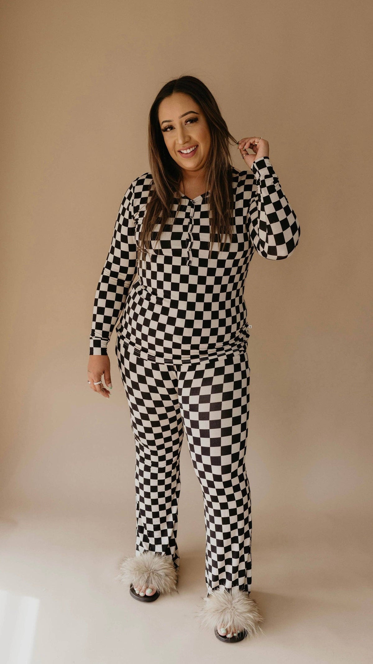 Women's Bamboo Pajamas Black Checkerboard