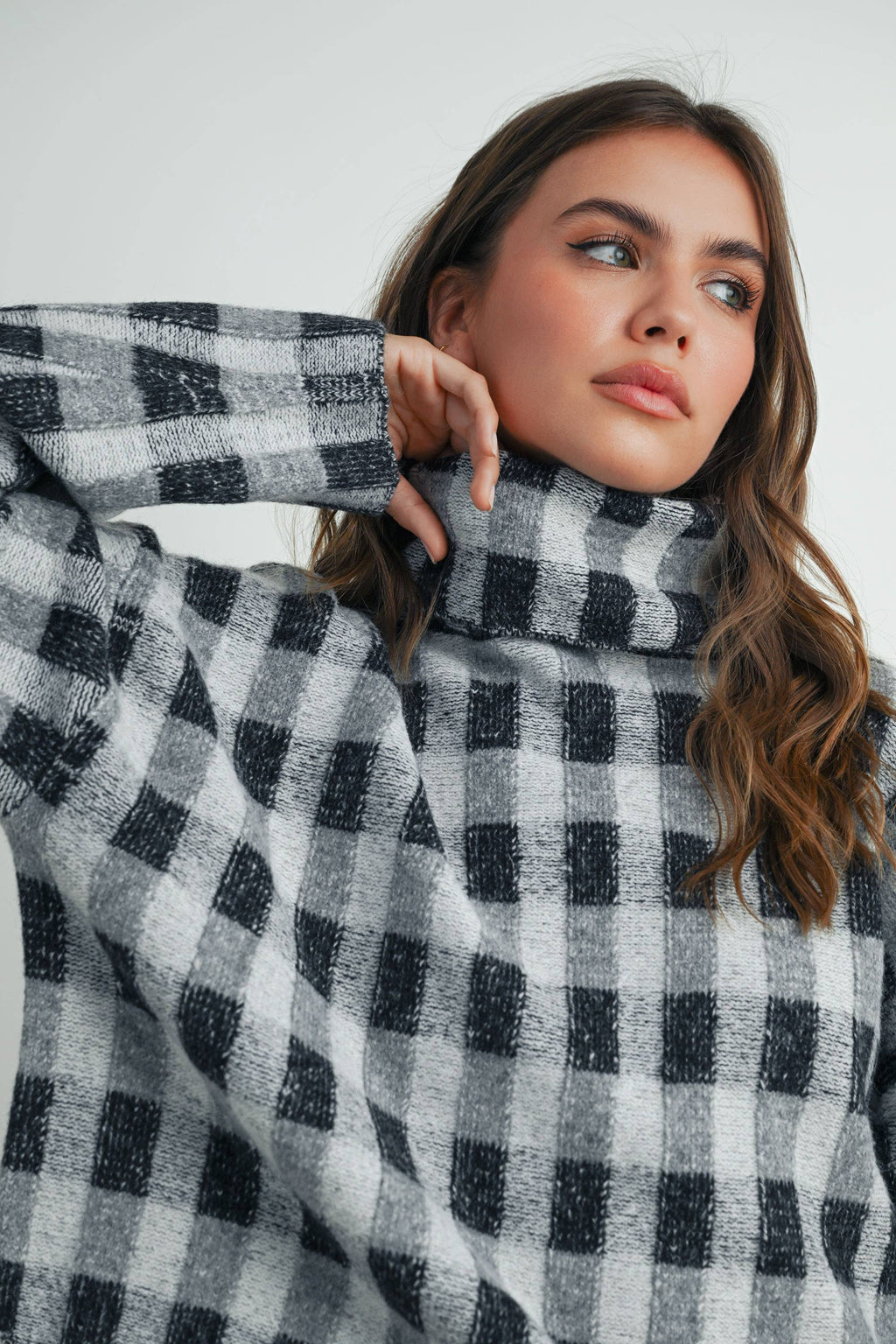 Fall Check Turtleneck Sweater