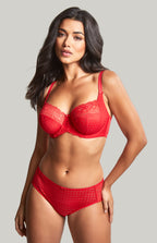 Womens panache red full cup bra on model full body view